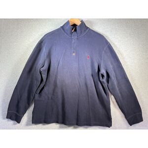 Polo Ralph Lauren Sweater Pullover Mens Size Large Blue 1/4 Zip Preppy‎ Casual
